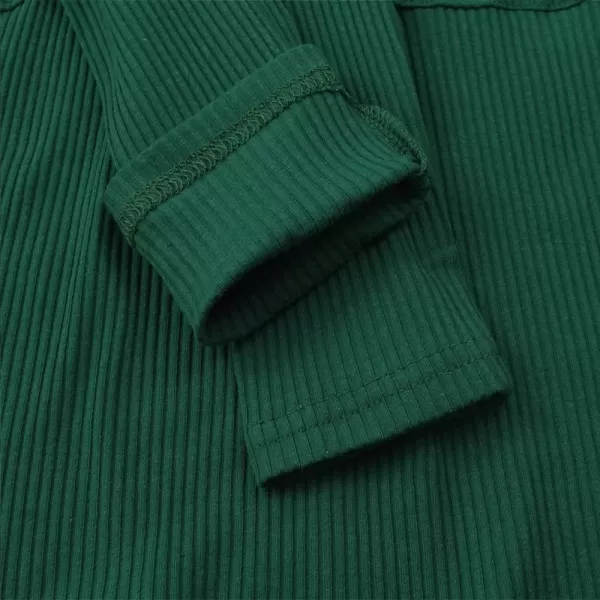 Noomelfish Girls Long Sleeve Ribbed knit Dress Solid Color Casual Pocket Dresses 412 YearsDark Green