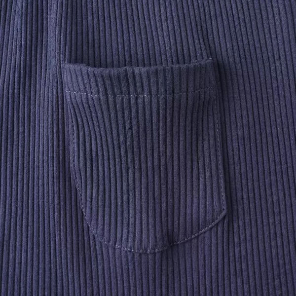 Noomelfish Girls Long Sleeve Ribbed knit Dress Solid Color Casual Pocket Dresses 412 YearsNavy Blue