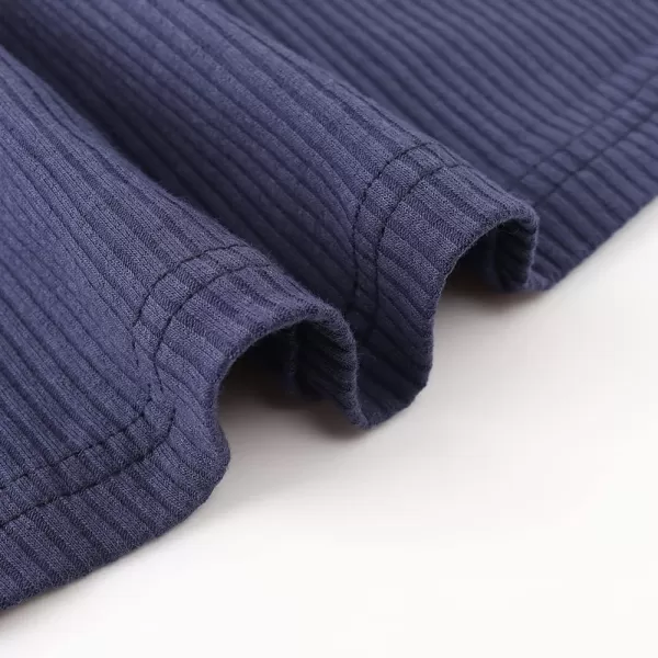 Noomelfish Girls Long Sleeve Ribbed knit Dress Solid Color Casual Pocket Dresses 412 YearsNavy Blue