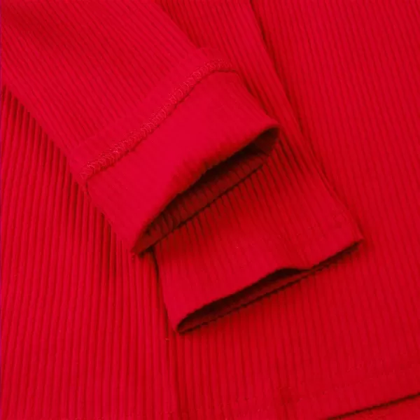 Noomelfish Girls Long Sleeve Ribbed knit Dress Solid Color Casual Pocket Dresses 412 YearsRed