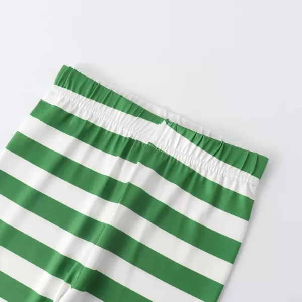 Noomelfish Girls Printed Leggings Soft Full Length Stretch Pants 412 YearsGreen and White Striped
