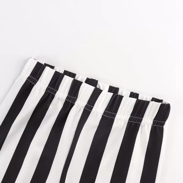 Noomelfish Girls Printed Leggings Soft Full Length Stretch Pants 412 YearsVertical Striped Black and White