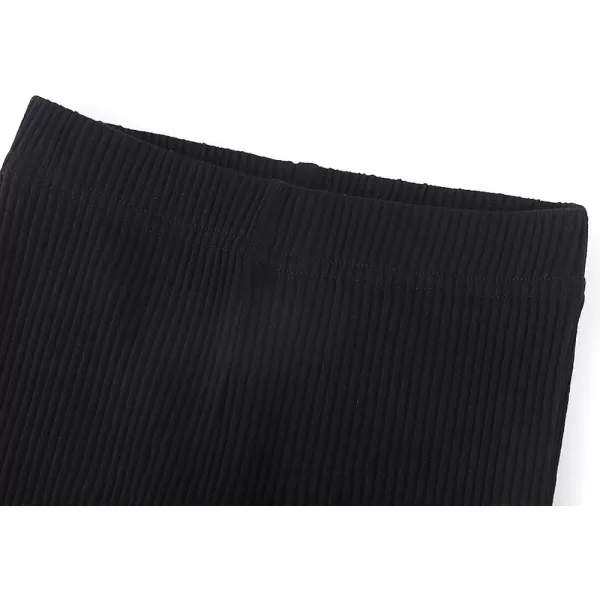 Noomelfish Girls Ribbed Flared Pants Cotton Ruffle Leggings Bell Bottoms 412 YearsBlack