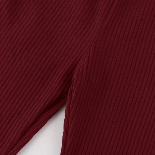 Noomelfish Girls Ribbed Flared Pants Cotton Ruffle Leggings Bell Bottoms 412 YearsBurgundy