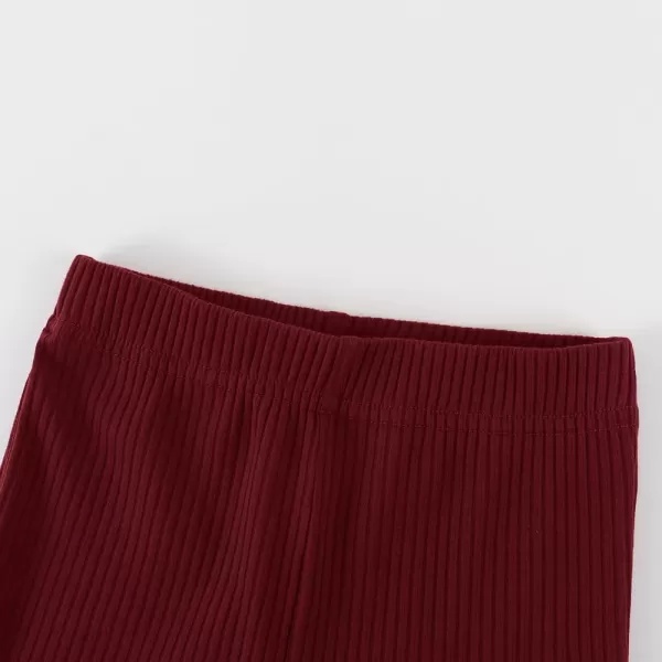 Noomelfish Girls Ribbed Flared Pants Cotton Ruffle Leggings Bell Bottoms 412 YearsBurgundy
