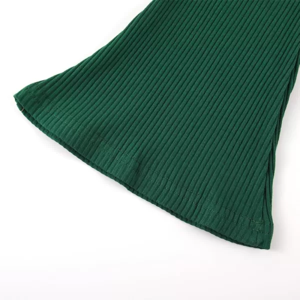 Noomelfish Girls Ribbed Flared Pants Cotton Ruffle Leggings Bell Bottoms 412 YearsDark Green