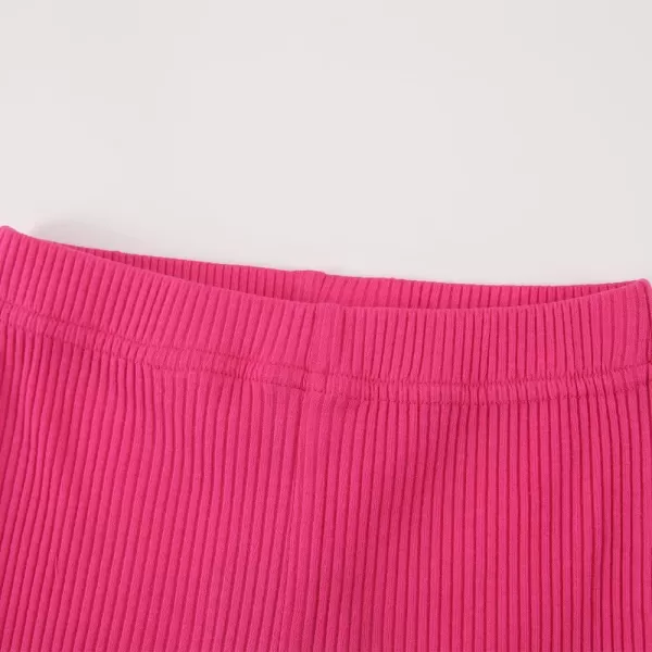 Noomelfish Girls Ribbed Flared Pants Cotton Ruffle Leggings Bell Bottoms 412 YearsHot Pink
