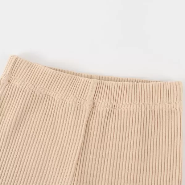 Noomelfish Girls Ribbed Flared Pants Cotton Ruffle Leggings Bell Bottoms 412 YearsKhaki