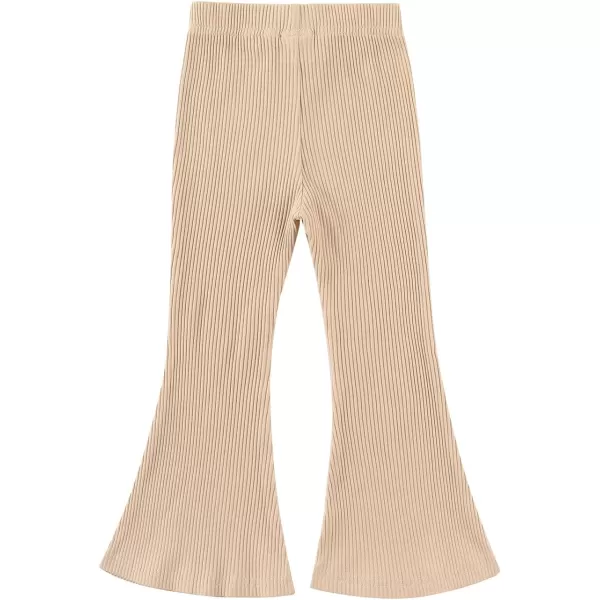 Noomelfish Girls Ribbed Flared Pants Cotton Ruffle Leggings Bell Bottoms 412 YearsKhaki