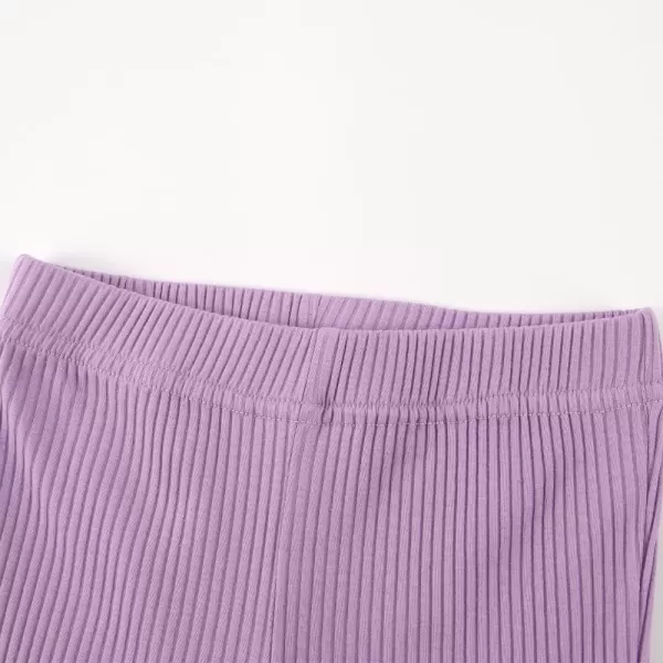 Noomelfish Girls Ribbed Flared Pants Cotton Ruffle Leggings Bell Bottoms 412 YearsLight Purple