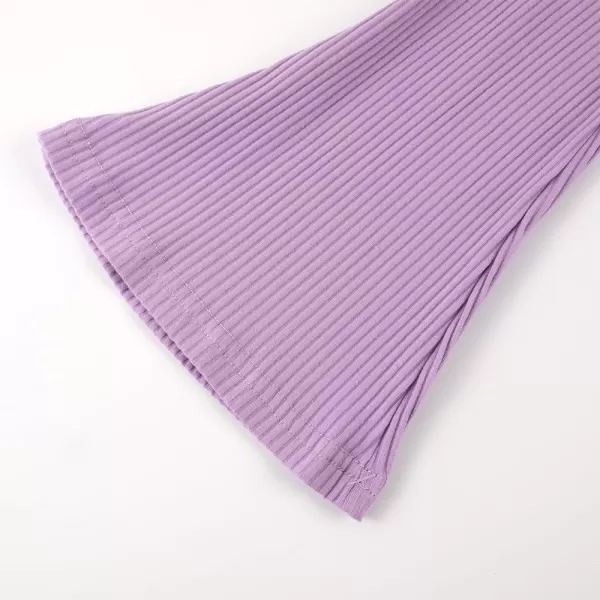 Noomelfish Girls Ribbed Flared Pants Cotton Ruffle Leggings Bell Bottoms 412 YearsLight Purple