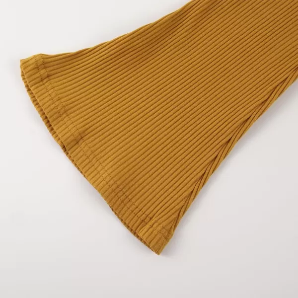 Noomelfish Girls Ribbed Flared Pants Cotton Ruffle Leggings Bell Bottoms 412 YearsMustard Yellow