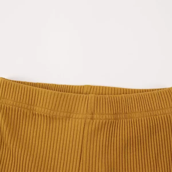 Noomelfish Girls Ribbed Flared Pants Cotton Ruffle Leggings Bell Bottoms 412 YearsMustard Yellow