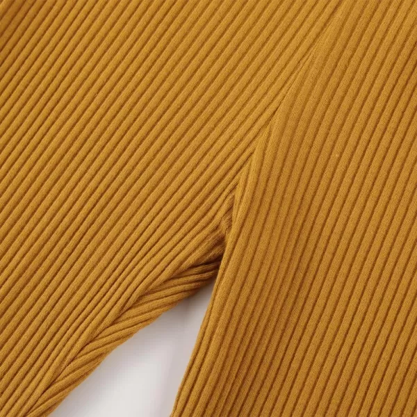 Noomelfish Girls Ribbed Flared Pants Cotton Ruffle Leggings Bell Bottoms 412 YearsMustard Yellow
