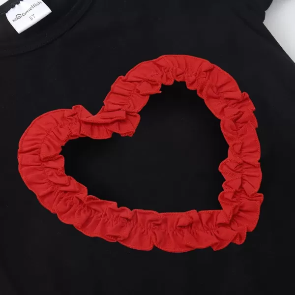 Noomelfish Girls Ruffle Heart TShirts Cute Long Sleeve Tee Tops 412 YearsBlack