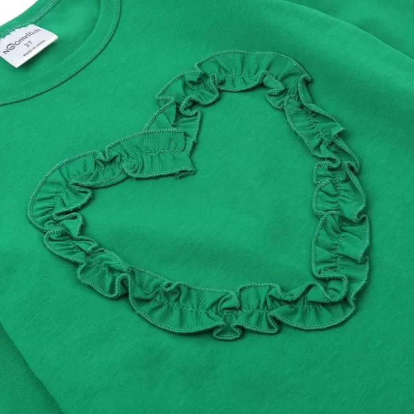 Noomelfish Girls Ruffle Heart TShirts Cute Long Sleeve Tee Tops 412 YearsGreen