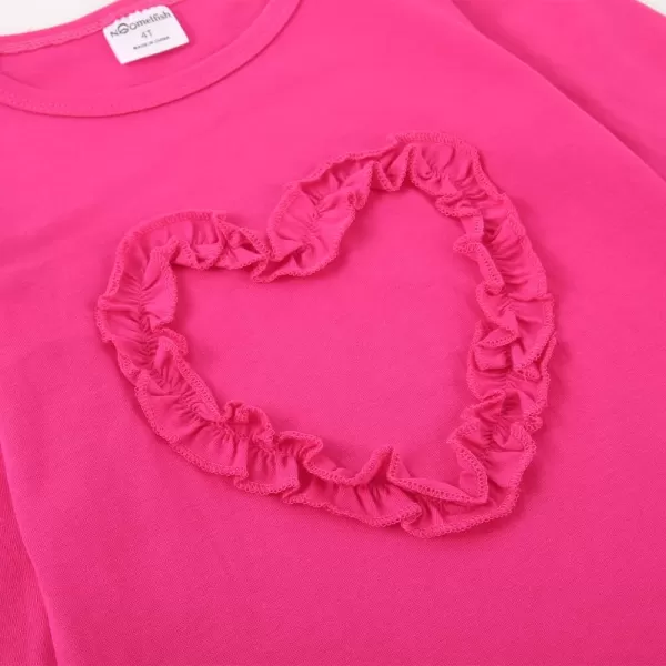Noomelfish Girls Ruffle Heart TShirts Cute Long Sleeve Tee Tops 412 YearsHot Pink