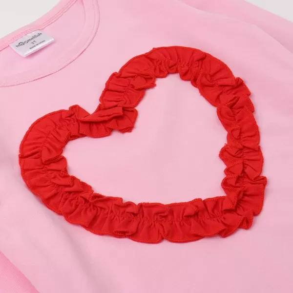 Noomelfish Girls Ruffle Heart TShirts Cute Long Sleeve Tee Tops 412 YearsPink