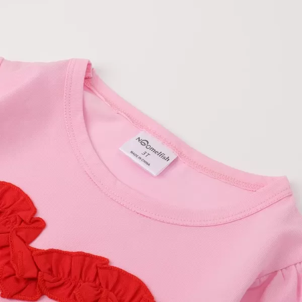 Noomelfish Girls Ruffle Heart TShirts Cute Long Sleeve Tee Tops 412 YearsPink