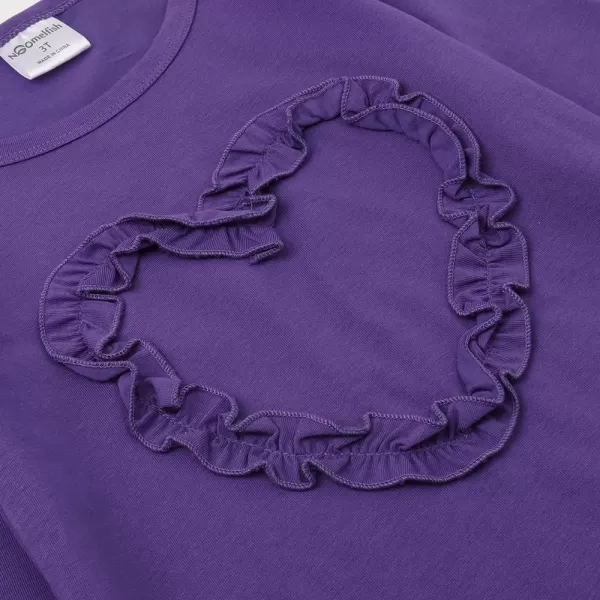 Noomelfish Girls Ruffle Heart TShirts Cute Long Sleeve Tee Tops 412 YearsPurple