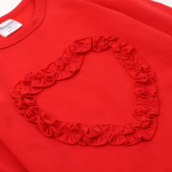 Noomelfish Girls Ruffle Heart TShirts Cute Long Sleeve Tee Tops 412 YearsRed
