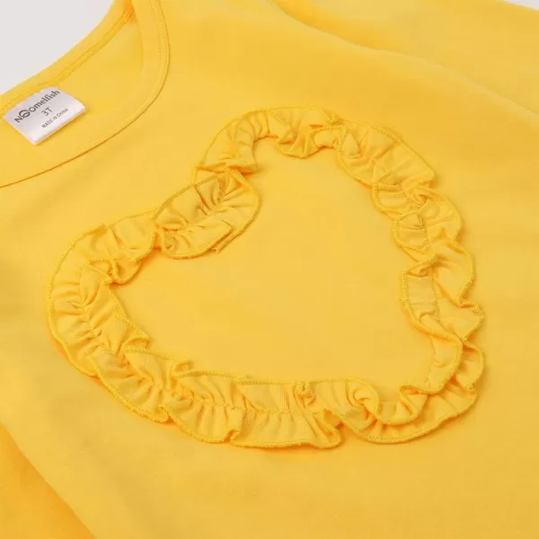 Noomelfish Girls Ruffle Heart TShirts Cute Long Sleeve Tee Tops 412 YearsYellow
