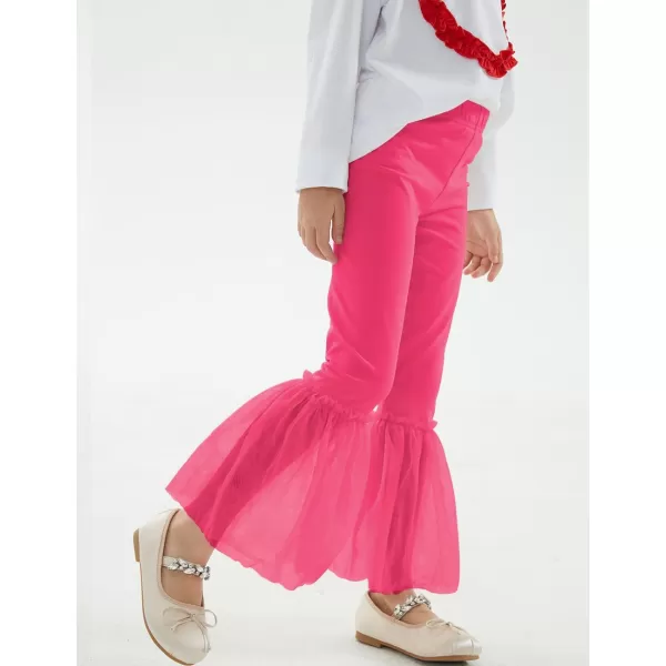 Noomelfish Girls Ruffle Leggings Tulle Bell Bottoms Flare Pants Trousers 310 YearsHot Pink