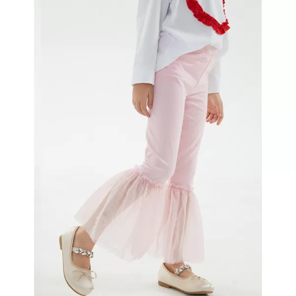 Noomelfish Girls Ruffle Leggings Tulle Bell Bottoms Flare Pants Trousers 310 YearsPink