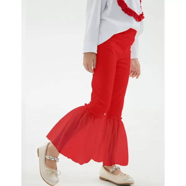 Noomelfish Girls Ruffle Leggings Tulle Bell Bottoms Flare Pants Trousers 310 YearsRed