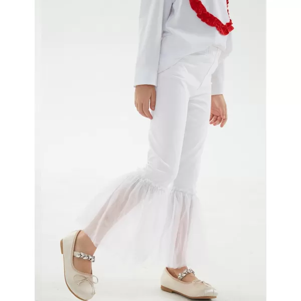 Noomelfish Girls Ruffle Leggings Tulle Bell Bottoms Flare Pants Trousers 310 YearsWhite