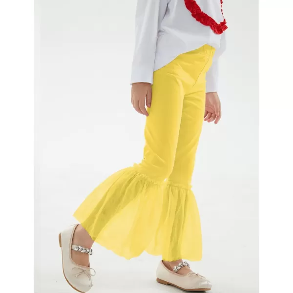 Noomelfish Girls Ruffle Leggings Tulle Bell Bottoms Flare Pants Trousers 310 YearsYellow