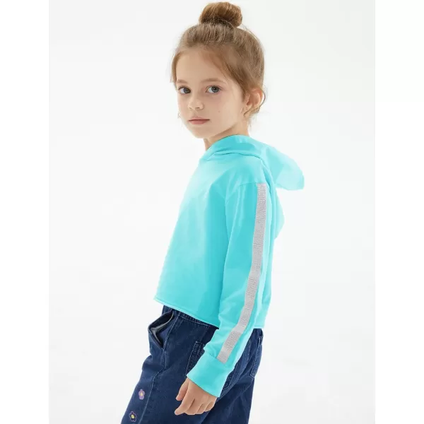 Noomelfish Girls Sparkle Long Sleeve Crop Tops Cropped Hoodies Pullover Sweatshirts 514 YearsAqua Blue