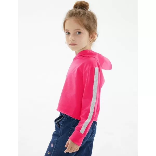 Noomelfish Girls Sparkle Long Sleeve Crop Tops Cropped Hoodies Pullover Sweatshirts 514 YearsHot Pink