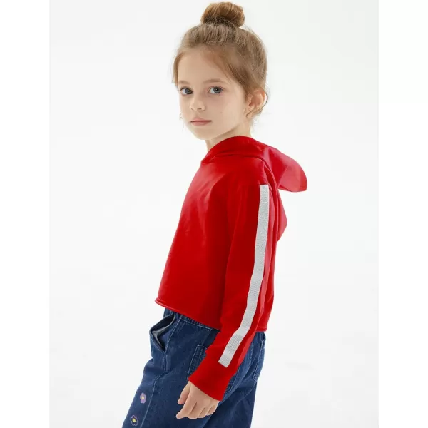 Noomelfish Girls Sparkle Long Sleeve Crop Tops Cropped Hoodies Pullover Sweatshirts 514 YearsRed