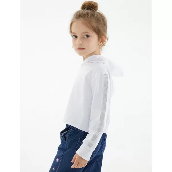 Noomelfish Girls Sparkle Long Sleeve Crop Tops Cropped Hoodies Pullover Sweatshirts 514 YearsWhite
