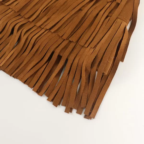 Noomelfish Girls Suede Fringe Skirt Boho Tassel Layered Ruffle Skirt 512 YearsBrown