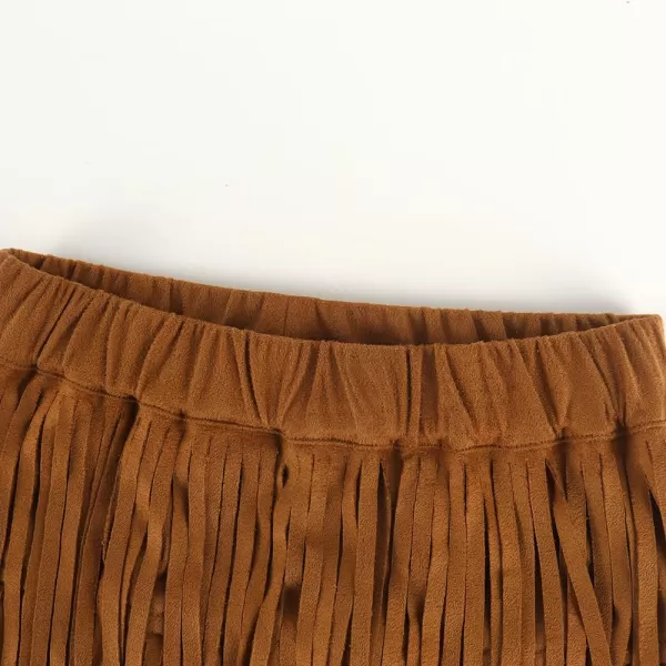 Noomelfish Girls Suede Fringe Skirt Boho Tassel Layered Ruffle Skirt 512 YearsBrown