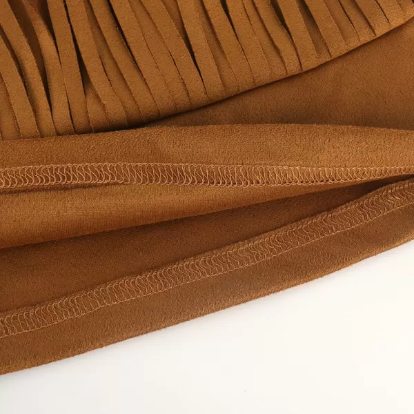 Noomelfish Girls Suede Fringe Skirt Boho Tassel Layered Ruffle Skirt 512 YearsBrown