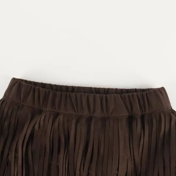 Noomelfish Girls Suede Fringe Skirt Boho Tassel Layered Ruffle Skirt 512 YearsCoffee Brown