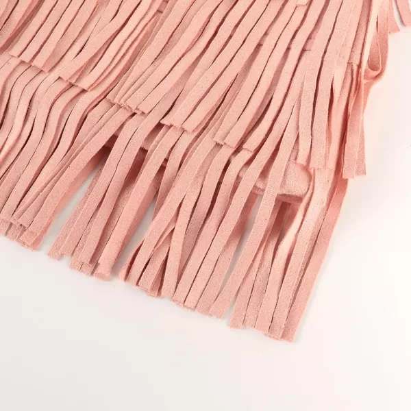 Noomelfish Girls Suede Fringe Skirt Boho Tassel Layered Ruffle Skirt 512 YearsLight Pink