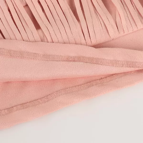Noomelfish Girls Suede Fringe Skirt Boho Tassel Layered Ruffle Skirt 512 YearsLight Pink