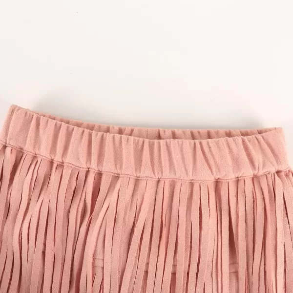 Noomelfish Girls Suede Fringe Skirt Boho Tassel Layered Ruffle Skirt 512 YearsLight Pink