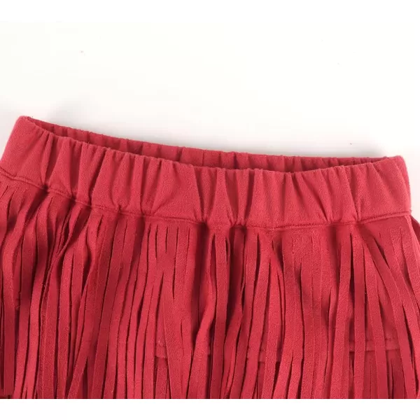 Noomelfish Girls Suede Fringe Skirt Boho Tassel Layered Ruffle Skirt 512 YearsRed