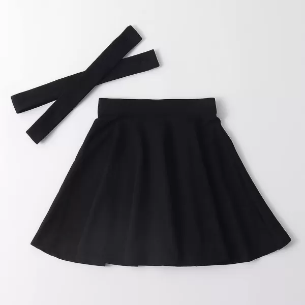 Noomelfish Girls Suspender Skater Skirt Stretchy Cotton Flared Overall Dress 512 YearsBlack