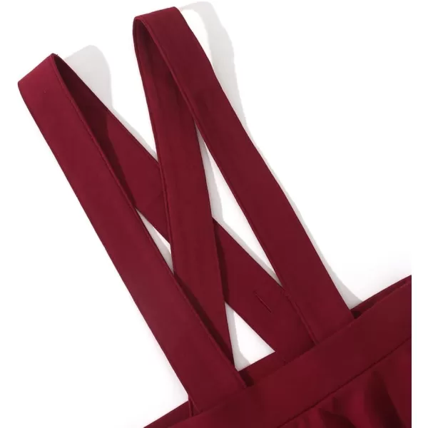 Noomelfish Girls Suspender Skater Skirt Stretchy Cotton Flared Overall Dress 512 YearsBurgundy