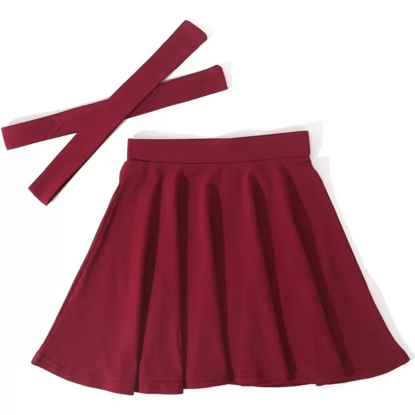 Noomelfish Girls Suspender Skater Skirt Stretchy Cotton Flared Overall Dress 512 YearsBurgundy