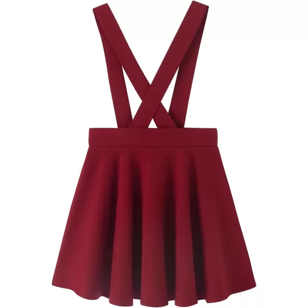 Noomelfish Girls Suspender Skater Skirt Stretchy Cotton Flared Overall Dress 512 YearsBurgundy