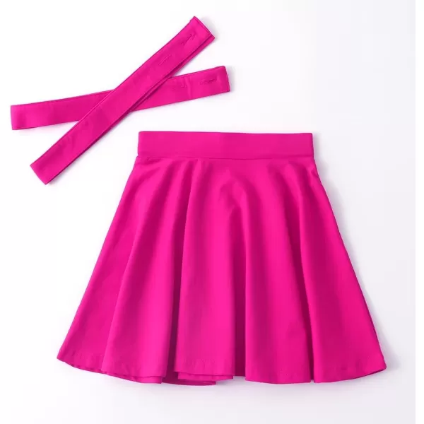Noomelfish Girls Suspender Skater Skirt Stretchy Cotton Flared Overall Dress 512 YearsHot Pink