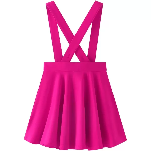 Noomelfish Girls Suspender Skater Skirt Stretchy Cotton Flared Overall Dress 512 YearsHot Pink