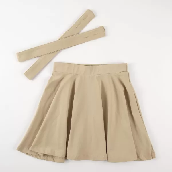Noomelfish Girls Suspender Skater Skirt Stretchy Cotton Flared Overall Dress 512 YearsKhaki